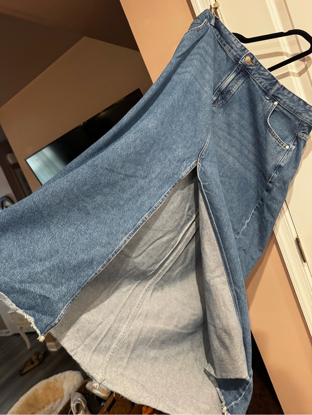 Pilcro Blue Denim Wide-Leg Skirt-Style Jeans